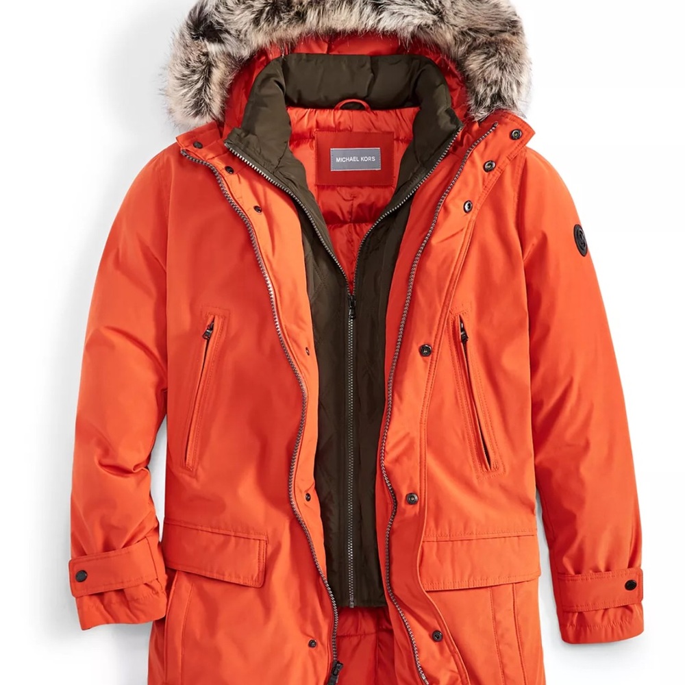 Michael Kors Men's Hooded Bib Snorkel Parka orange sz large excellent condition